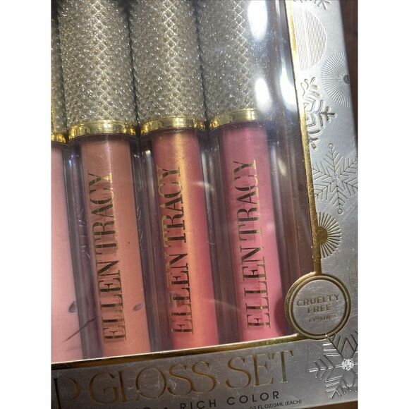 Ellen Tracy Lip Gloss Set 4pc Each 0.10oz NIB Winter Pinks Snowflakes Diamonds - Picture 3 of 5